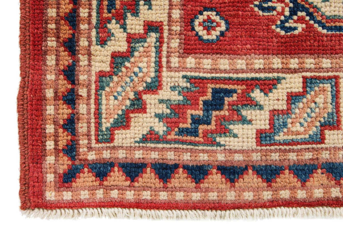 2x3 Red and Ivory Kazak Tribal Rug