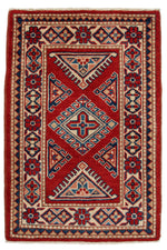 2x3 Red and Ivory Kazak Tribal Rug