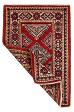 2x3 Red and Ivory Kazak Tribal Rug