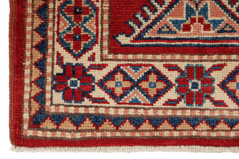 2x3 Red and Ivory Kazak Tribal Rug