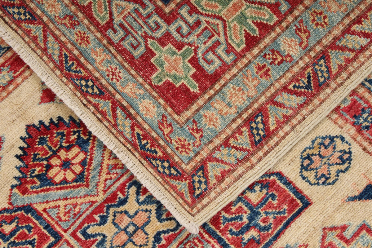 4x6 Ivory and Red Kazak Tribal Rug