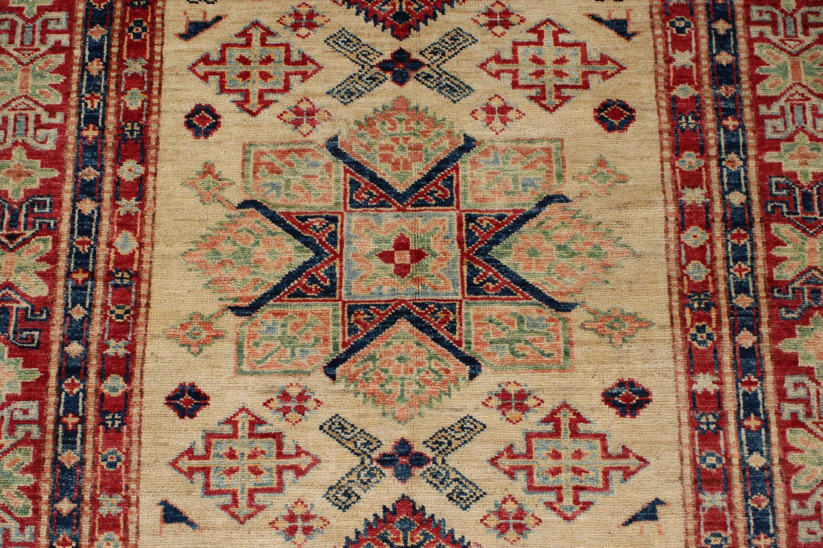 4x6 Ivory and Red Kazak Tribal Rug