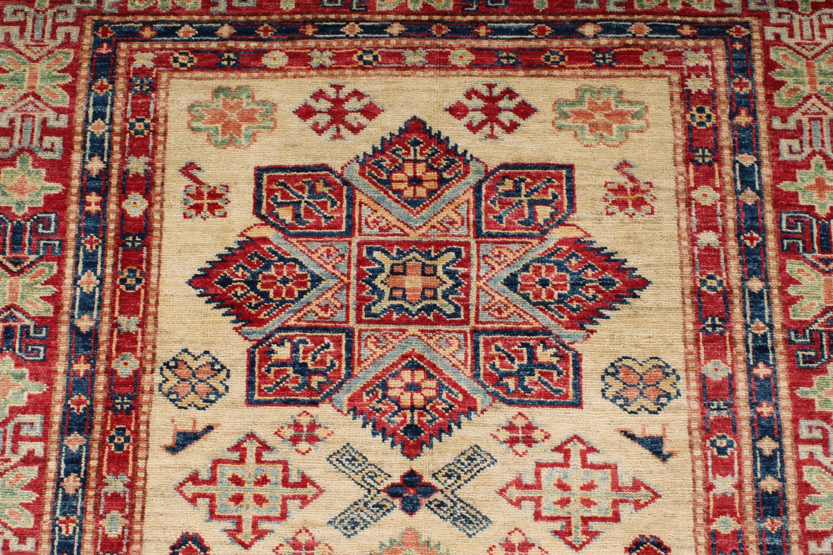4x6 Ivory and Red Kazak Tribal Rug