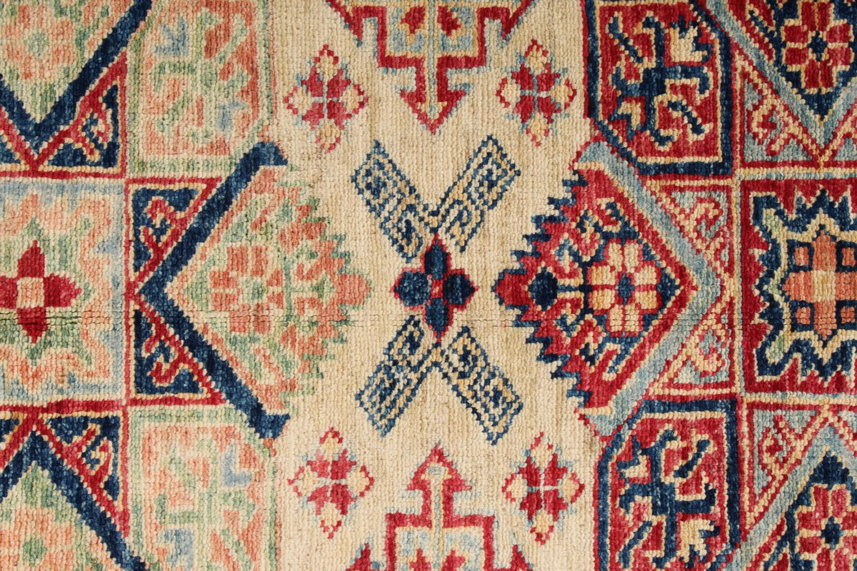 4x6 Ivory and Red Kazak Tribal Rug