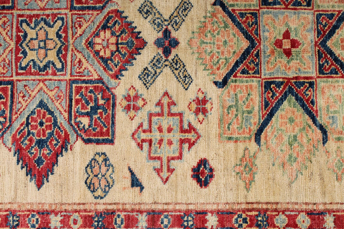 4x6 Ivory and Red Kazak Tribal Rug