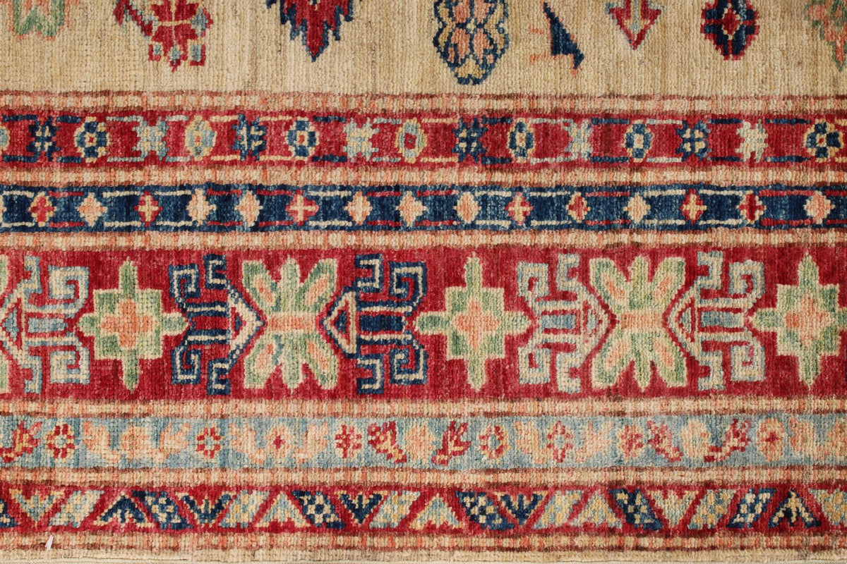4x6 Ivory and Red Kazak Tribal Rug