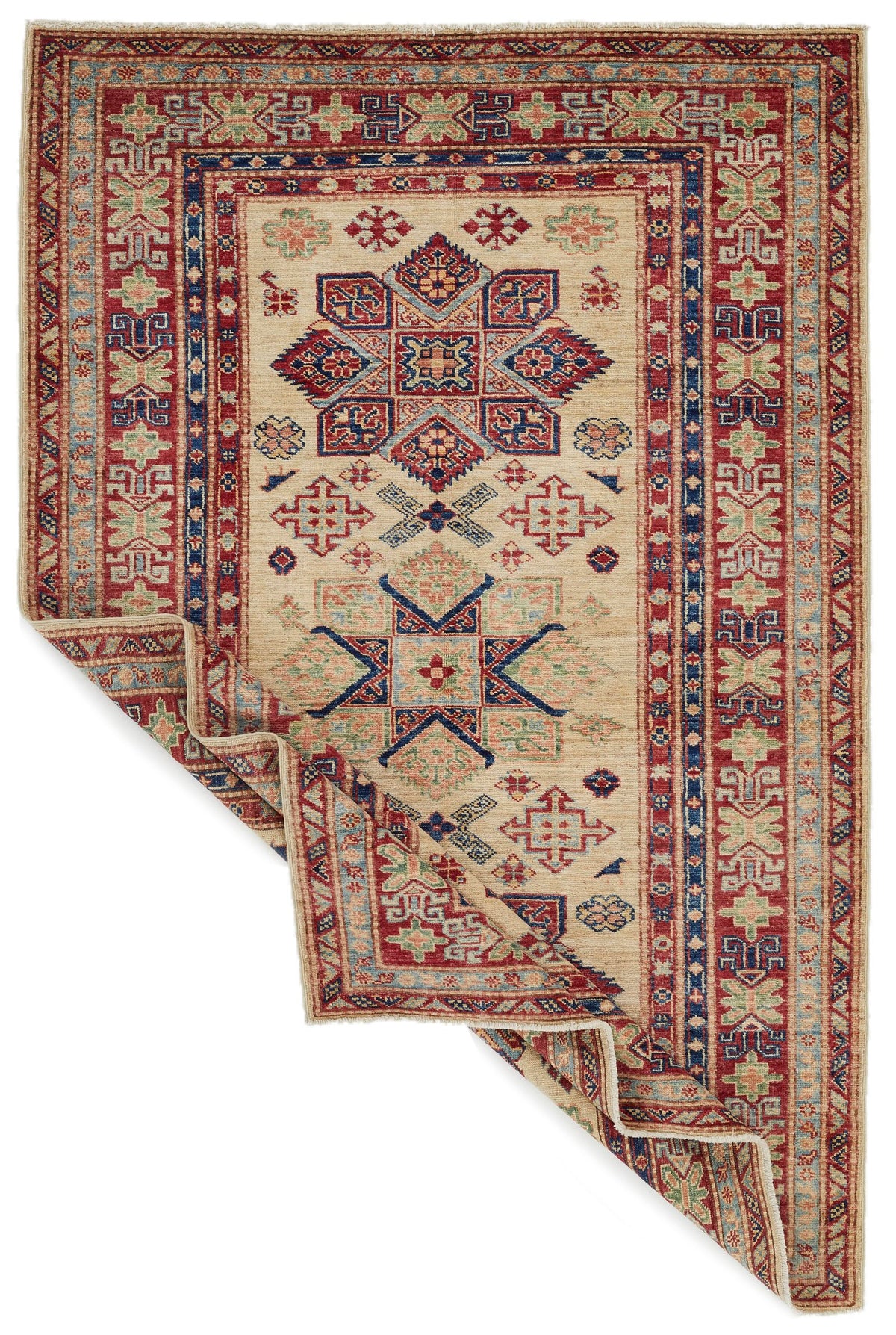 4x6 Ivory and Red Kazak Tribal Rug