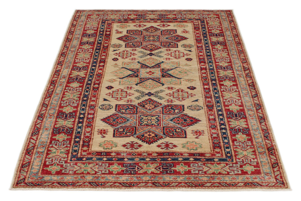 4x6 Ivory and Red Kazak Tribal Rug
