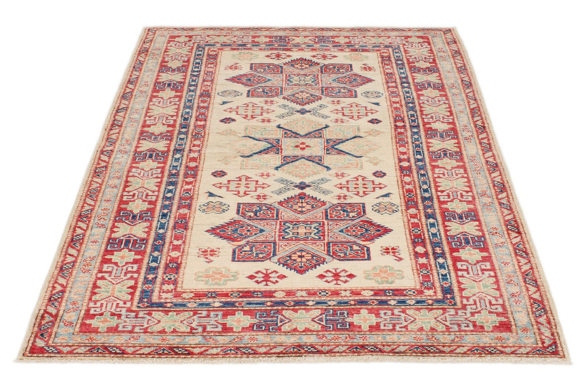 4x6 Ivory and Red Kazak Tribal Rug
