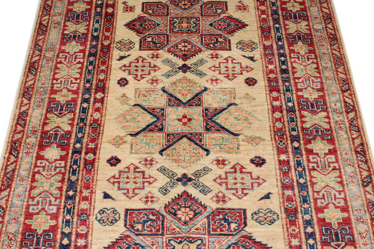 4x6 Ivory and Red Kazak Tribal Rug