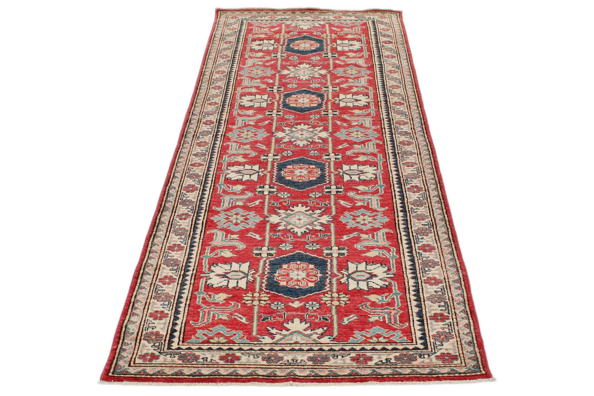 3x9 Red and Ivory Kazak Tribal Runner