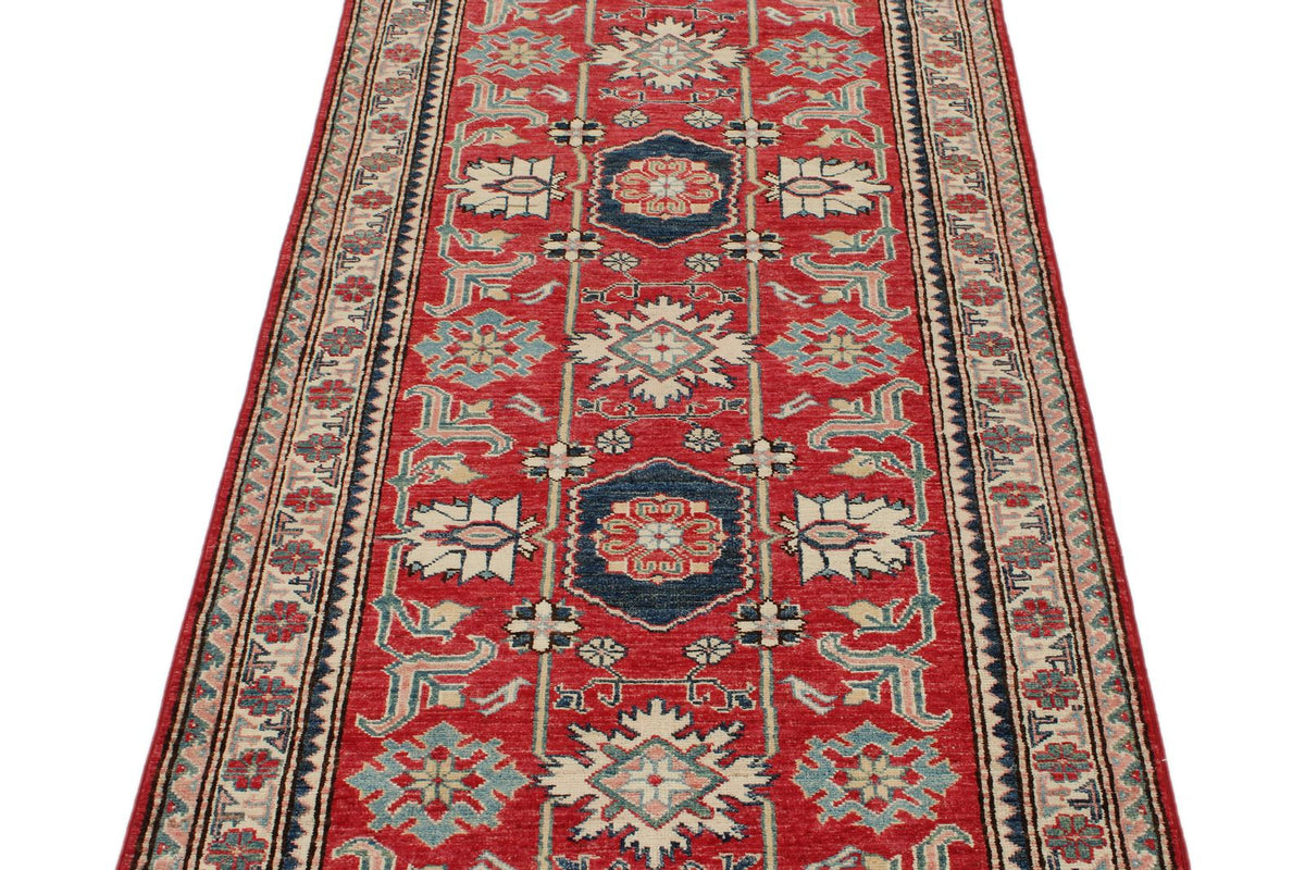 3x9 Red and Ivory Kazak Tribal Runner