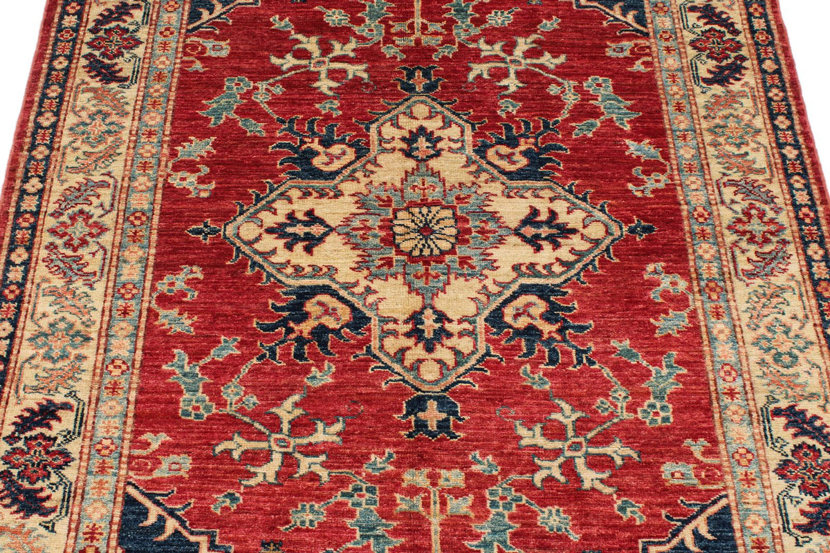 4x6 Red and Ivory Kazak Tribal Rug