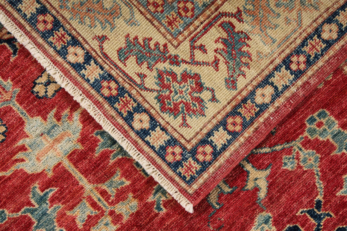 4x6 Red and Ivory Kazak Tribal Rug