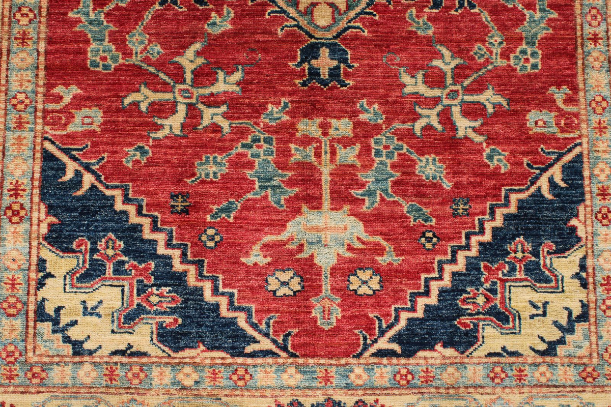 4x6 Red and Ivory Kazak Tribal Rug