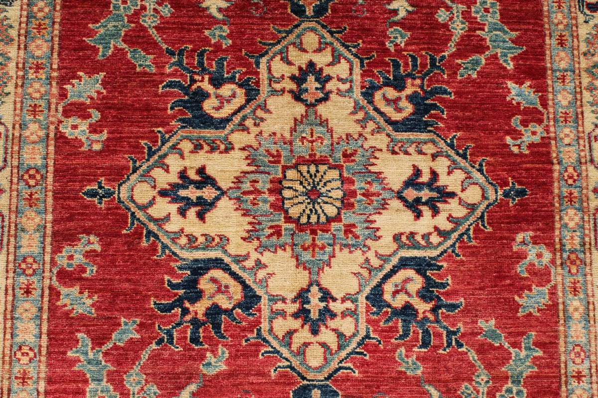 4x6 Red and Ivory Kazak Tribal Rug