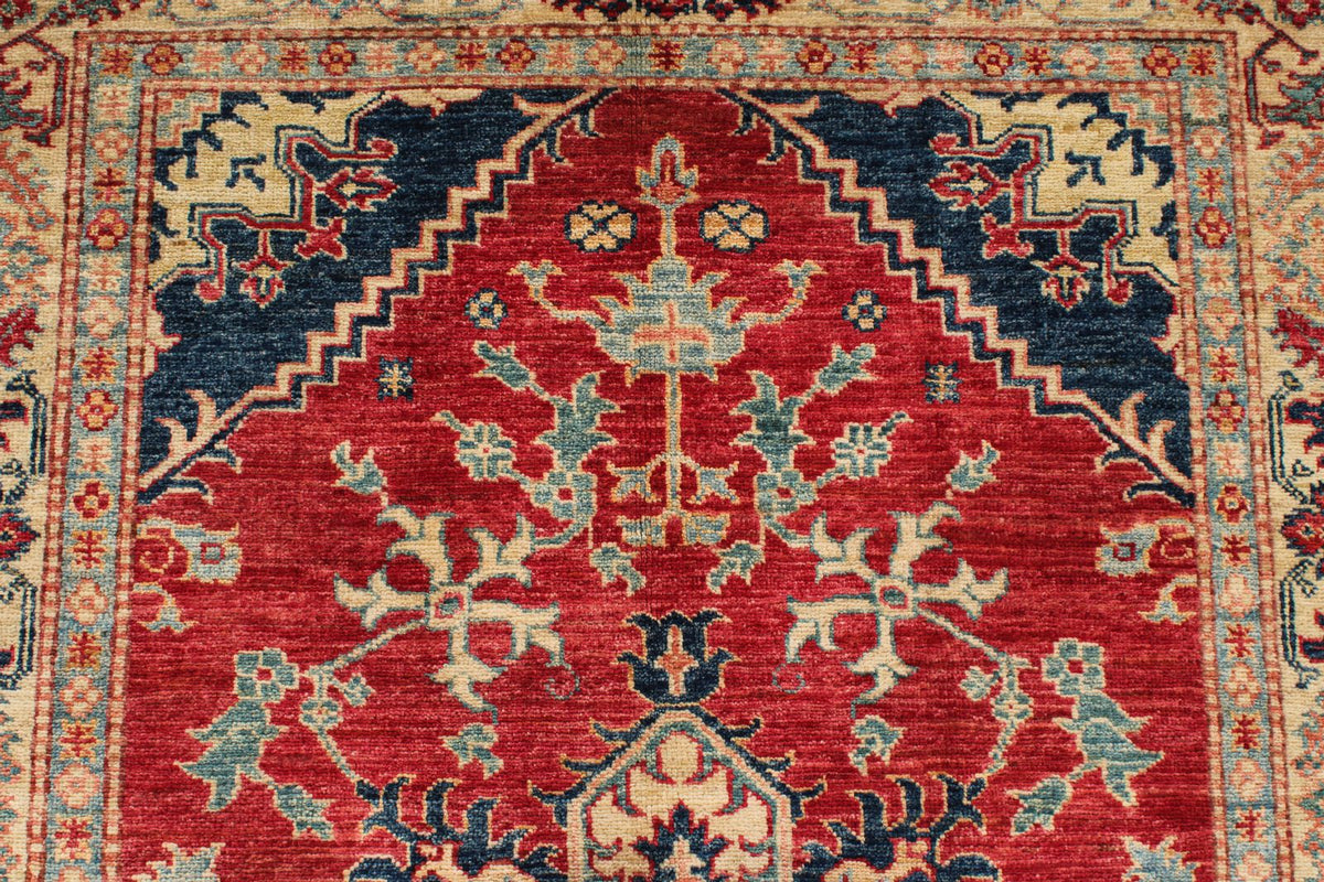 4x6 Red and Ivory Kazak Tribal Rug