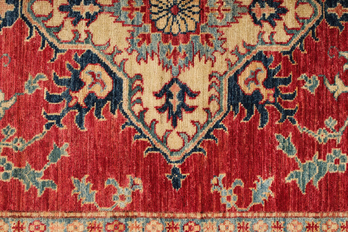 4x6 Red and Ivory Kazak Tribal Rug