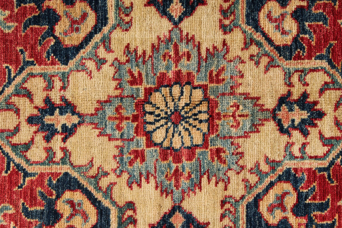 4x6 Red and Ivory Kazak Tribal Rug
