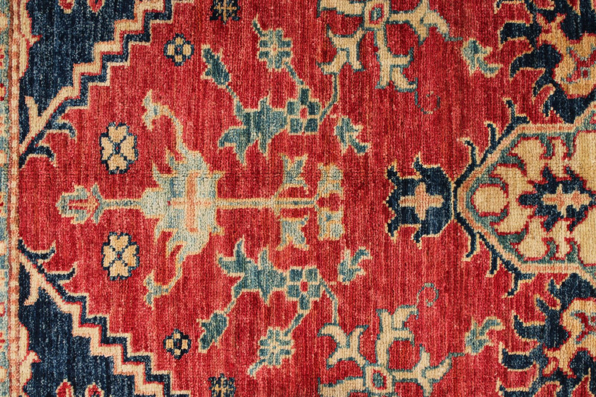 4x6 Red and Ivory Kazak Tribal Rug