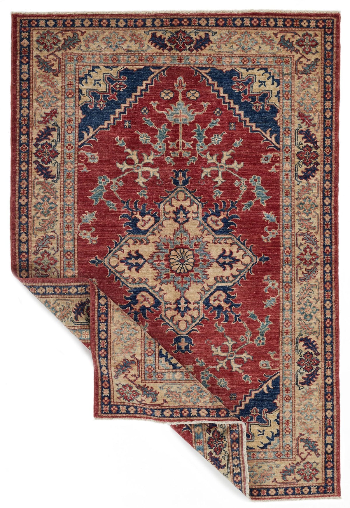 4x6 Red and Ivory Kazak Tribal Rug
