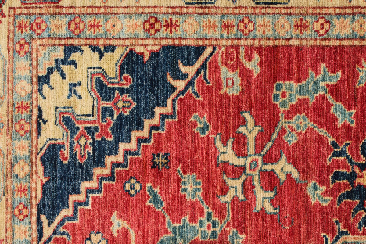 4x6 Red and Ivory Kazak Tribal Rug