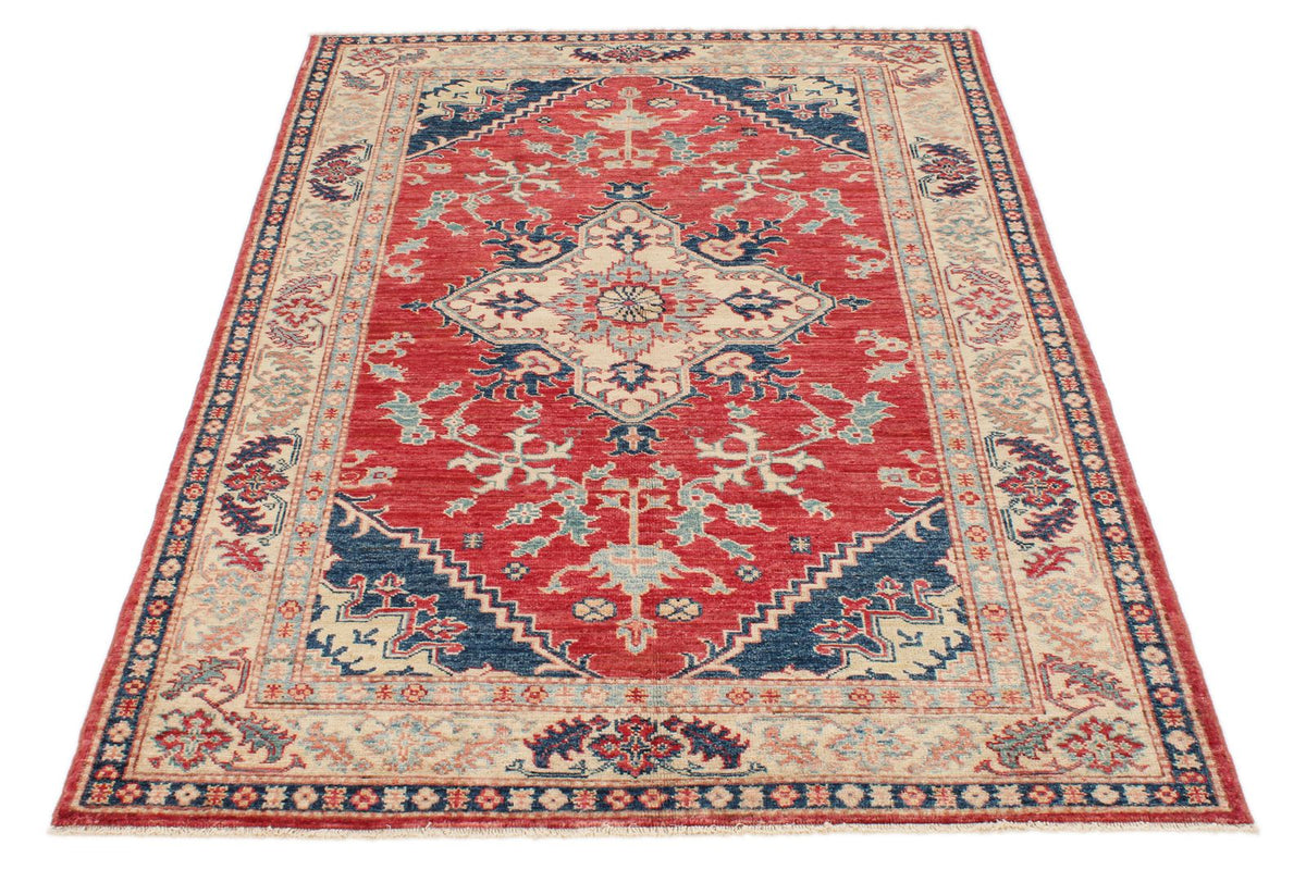 4x6 Red and Ivory Kazak Tribal Rug