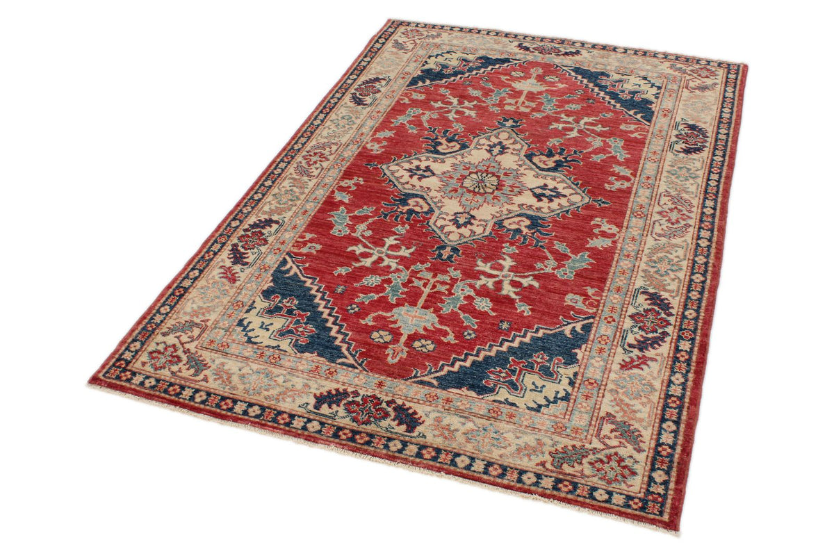 4x6 Red and Ivory Kazak Tribal Rug