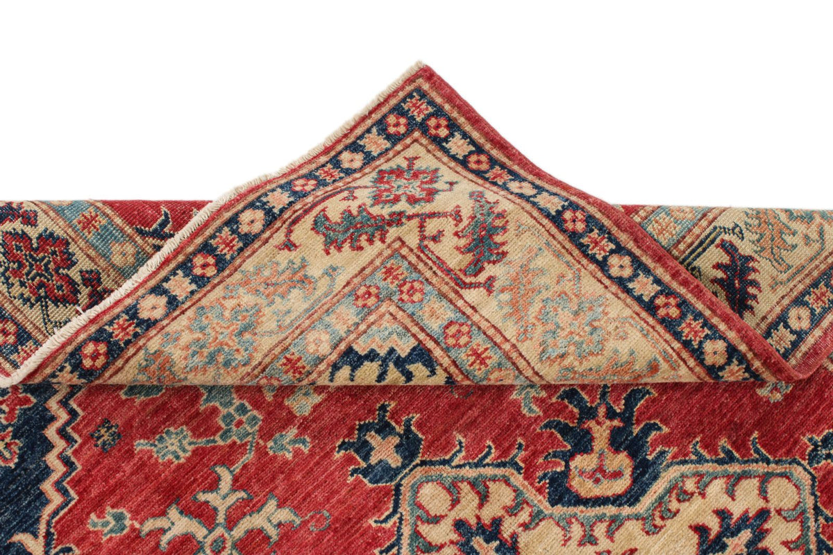 4x6 Red and Ivory Kazak Tribal Rug