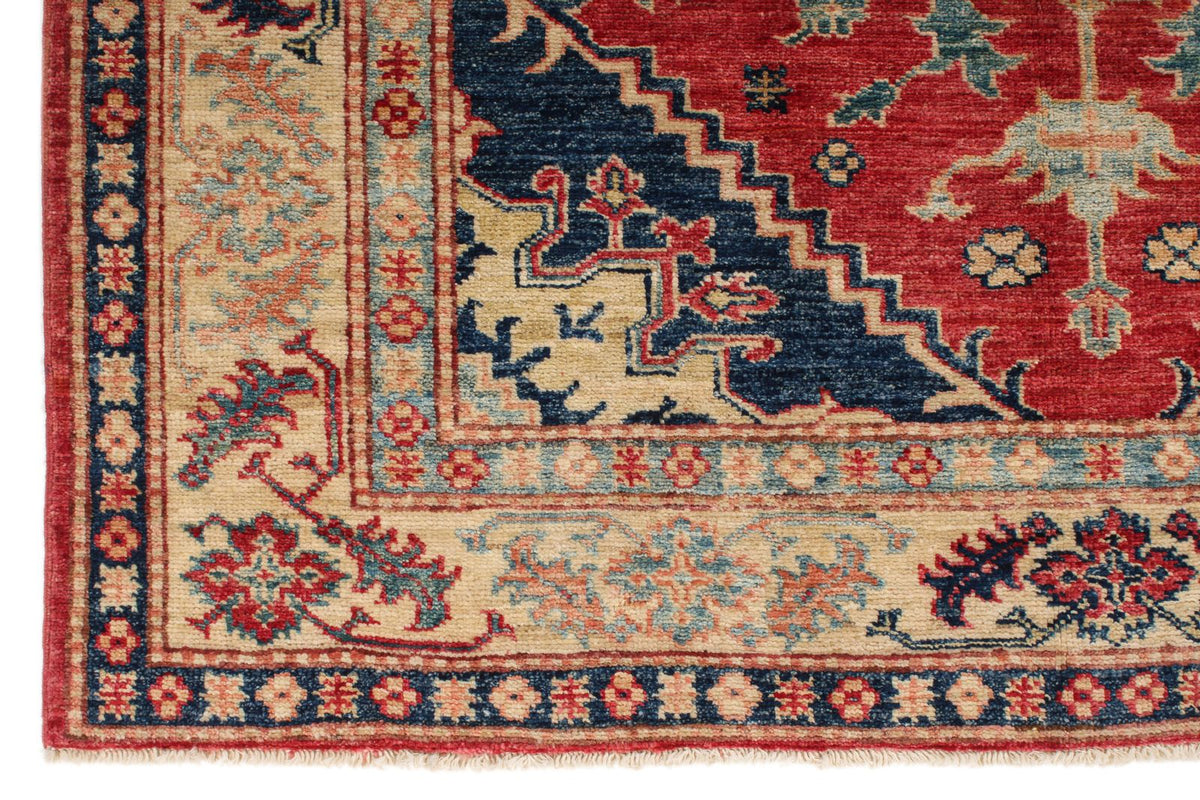 4x6 Red and Ivory Kazak Tribal Rug