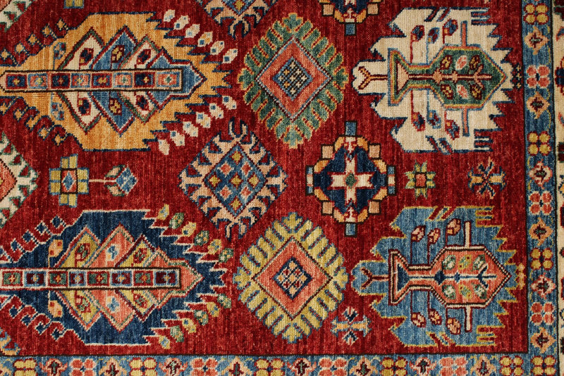 4x6 Red and Ivory Kazak Tribal Rug