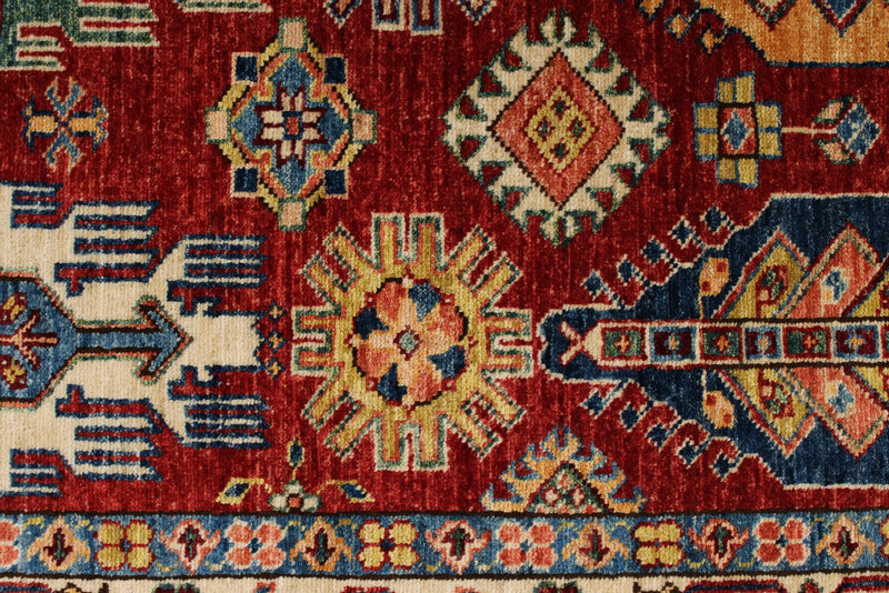 4x6 Red and Ivory Kazak Tribal Rug