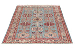 4x6 Blue and Ivory Kazak Tribal Rug