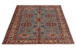 4x6 Blue and Ivory Kazak Tribal Rug