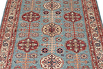 4x6 Blue and Ivory Kazak Tribal Rug