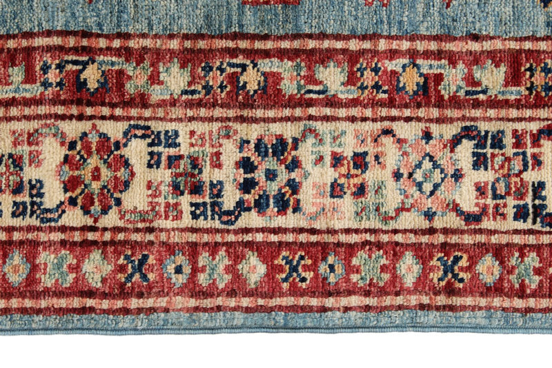 4x6 Blue and Ivory Kazak Tribal Rug