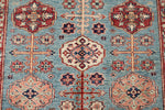 4x6 Blue and Ivory Kazak Tribal Rug