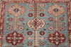 4x6 Blue and Ivory Kazak Tribal Rug