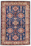 4x6 Navy and Ivory Kazak Tribal Rug