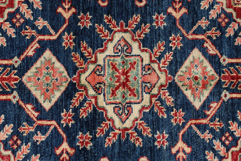 4x6 Navy and Ivory Kazak Tribal Rug