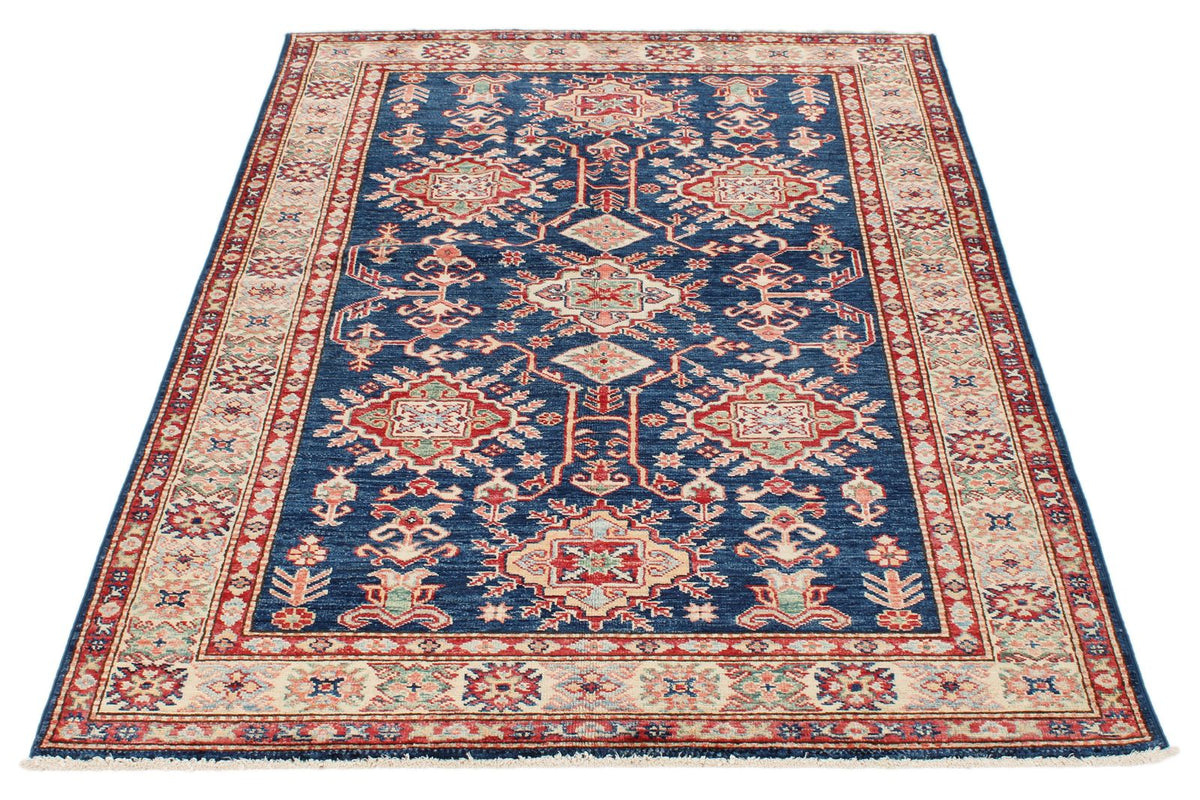 4x6 Navy and Ivory Kazak Tribal Rug