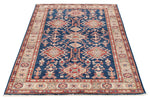 4x6 Navy and Ivory Kazak Tribal Rug