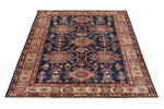 4x6 Navy and Ivory Kazak Tribal Rug