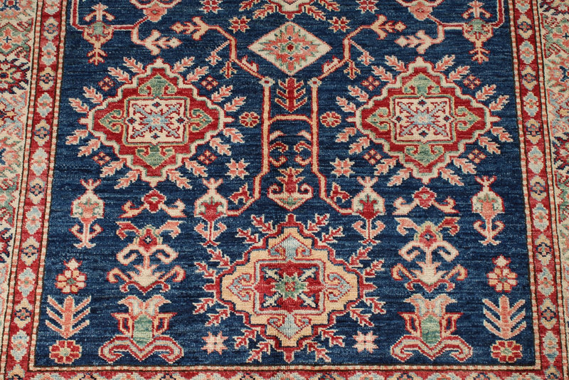 4x6 Navy and Ivory Kazak Tribal Rug