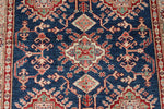 4x6 Navy and Ivory Kazak Tribal Rug