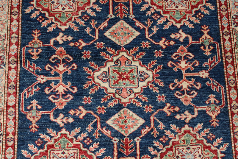 4x6 Navy and Ivory Kazak Tribal Rug