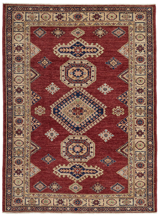 4x6 Red and Ivory Kazak Tribal Rug