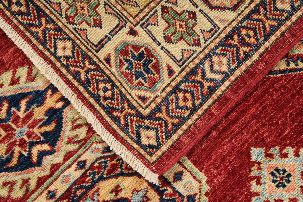 4x6 Red and Ivory Kazak Tribal Rug