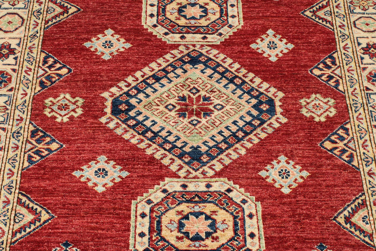 4x6 Red and Ivory Kazak Tribal Rug