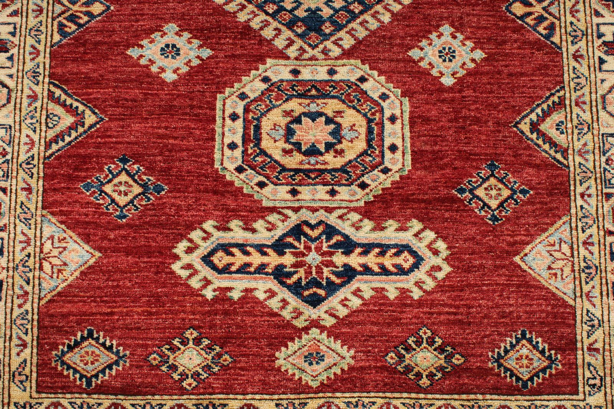 4x6 Red and Ivory Kazak Tribal Rug